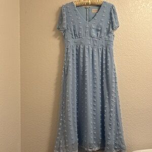 Women's BELLA ELLA Baby Blue Boutique Polka Dot Textured Midi Dress Size S Sassy